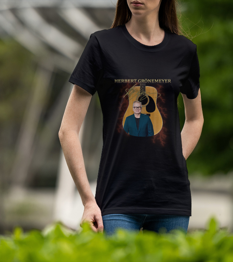 Herbert Grönemeyer Signature Guitar With Portrait And Lightning T-Shirt