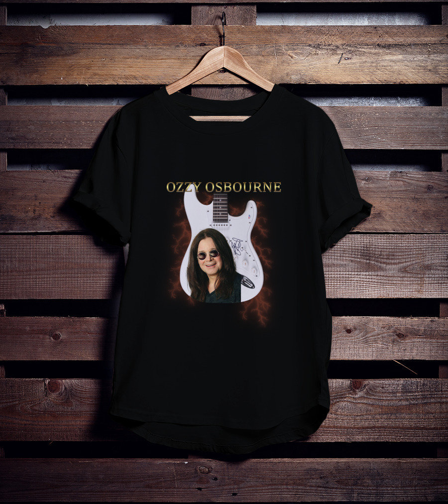 Ozzy Osbourne Signature Guitar With Lightning Background T-Shirt