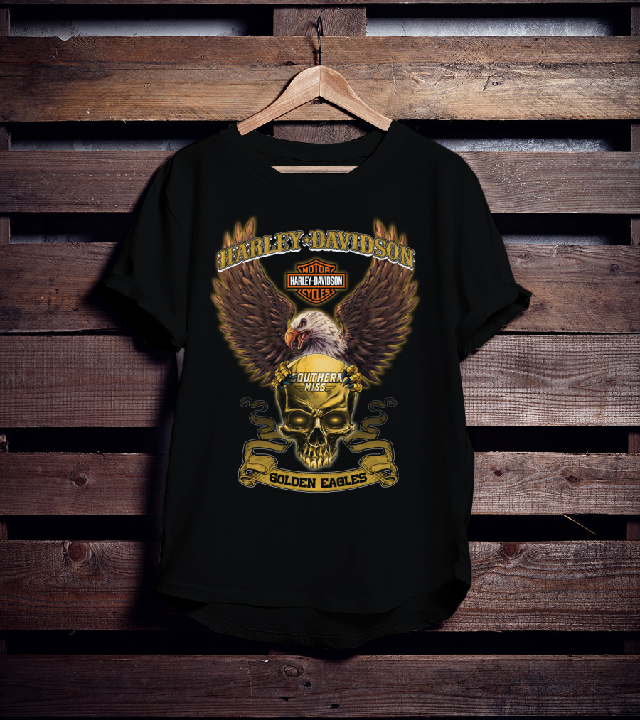 Harley Davidson Motorcycles Southern Miss Golden Eagles Skull And Eagle T-Shirt
