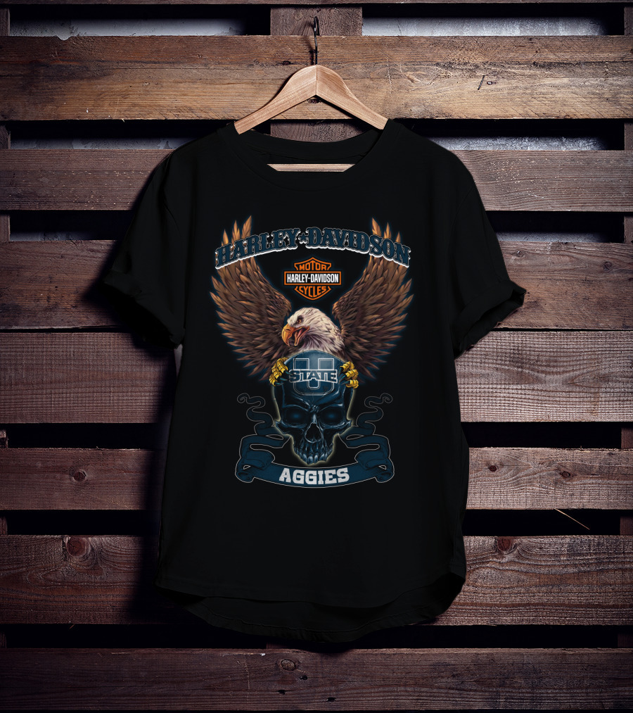 Harley Davidson Motorcycles Utah State Aggies Eagle Skull U State T-Shirt