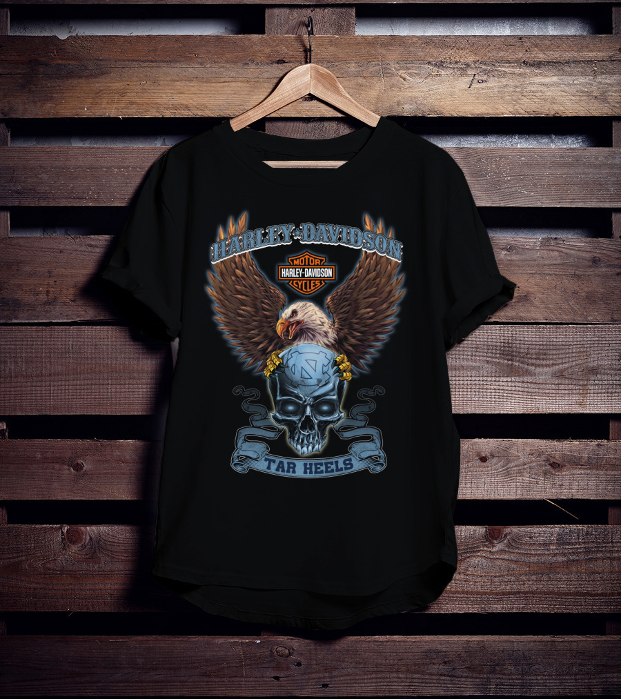 Harley Davidson Motor Cycles Eagle Skull Tar Heels T-Shirt