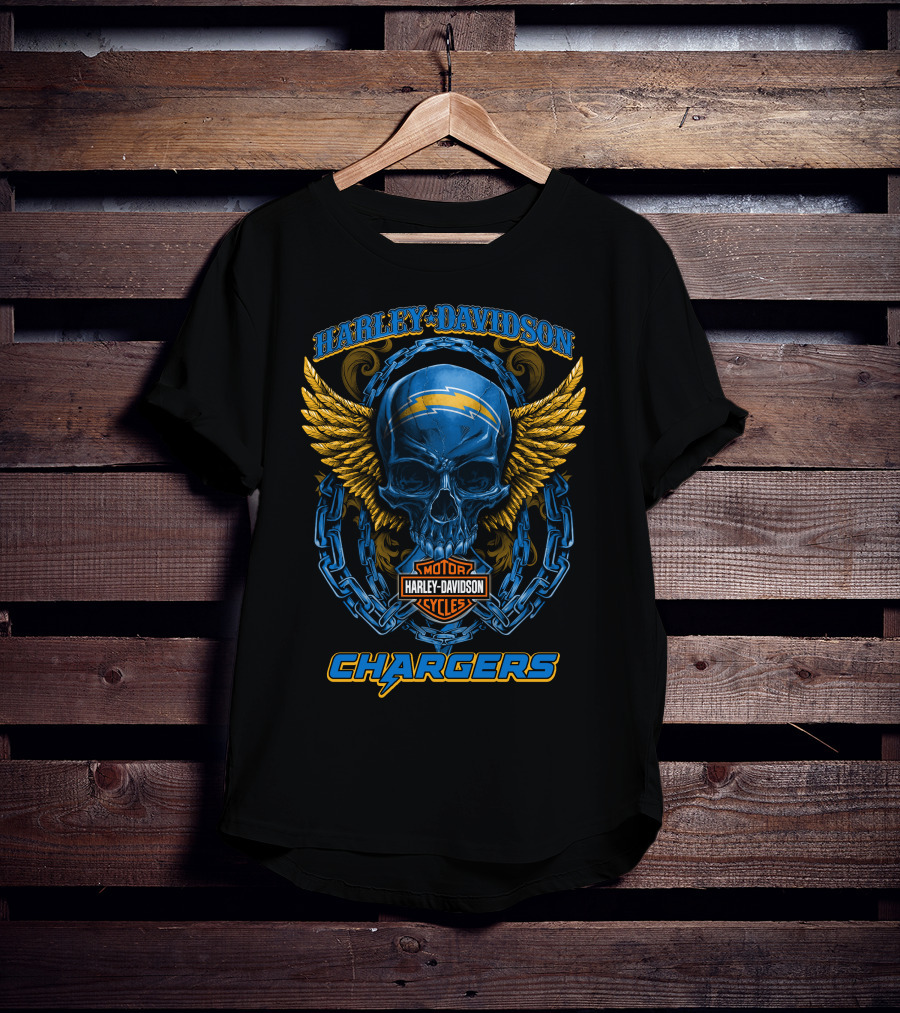 Harley Davidson Los Angeles Chargers Skull Motor Cycles T-Shirt