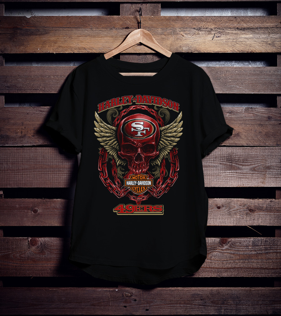 Harley Davidson San Francisco 49ers Skull Wings Chains T-Shirt