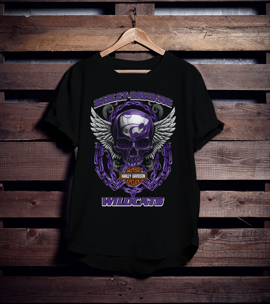 Harley Davidson Wildcats Kansas State Motorcycle Skull T-Shirt