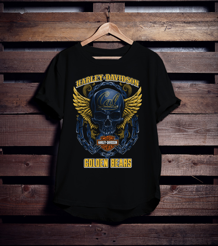 Harley Davidson Cal Golden Bears Skull With Wings And Chains T-Shirt