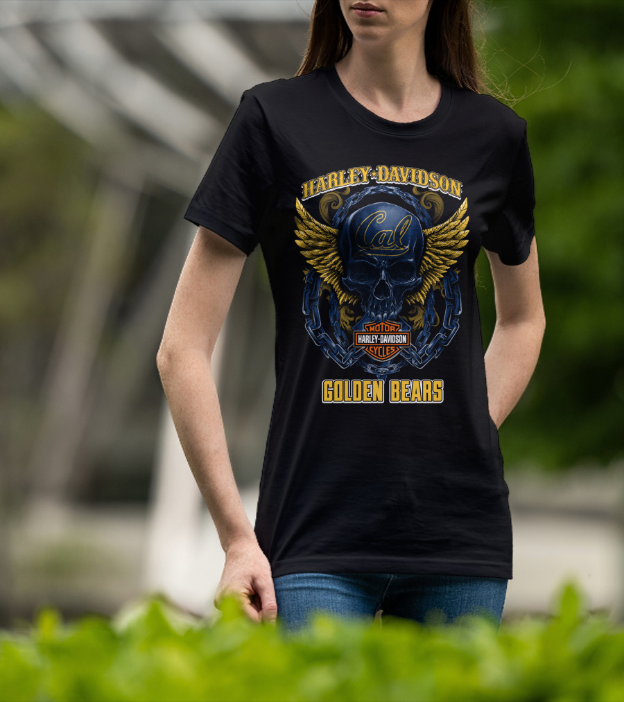 Harley Davidson Cal Golden Bears Skull With Wings And Chains T-Shirt
