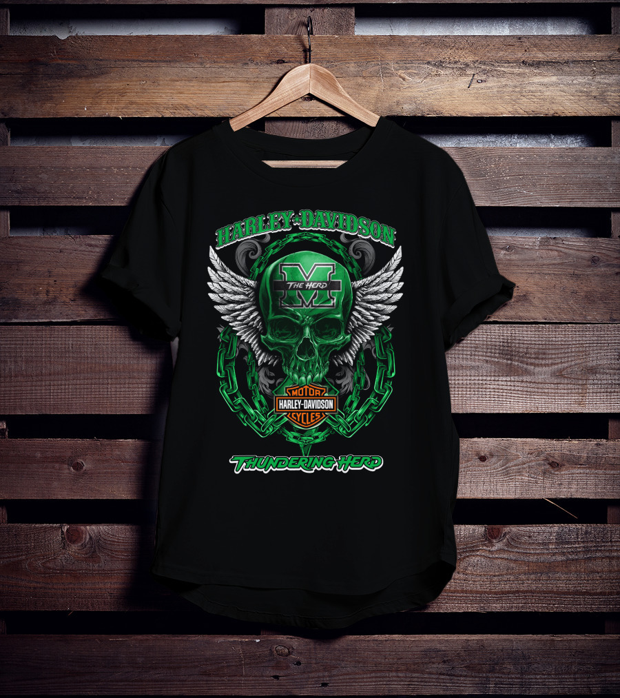 Harley Davidson Marshall Thundering Herd The Herd Skull Wings Motor Cycles T-Shirt
