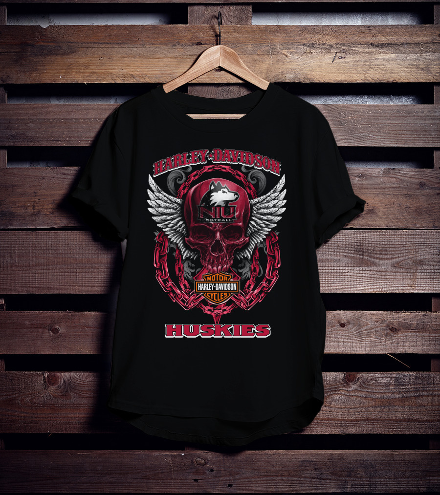 Harley Davidson Motorcycles Niu Football Huskies Skull T-Shirt