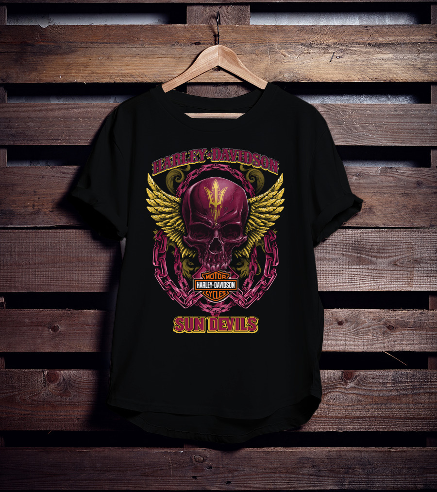 Harley Davidson Arizona State Sun Devils Skull Wings T-Shirt