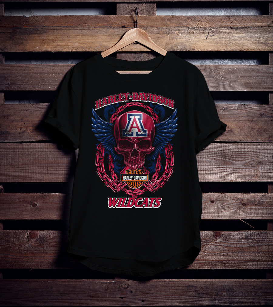 Harley Davidson Arizona Wildcats Motor Cycles Skull And Chains T-Shirt