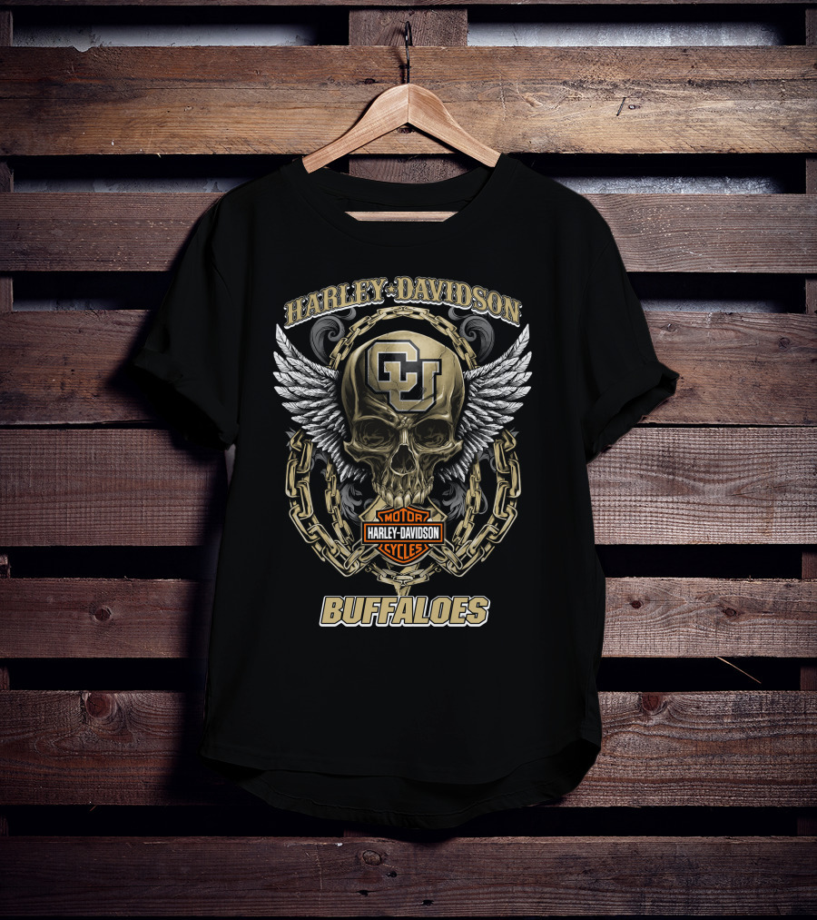 Harley Davidson Colorado Buffaloes Cu Skull Wing Chain T-Shirt