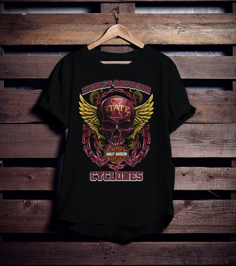 Harley Davidson Iowa State Cyclones Motor Cycles Skull Wings T-Shirt