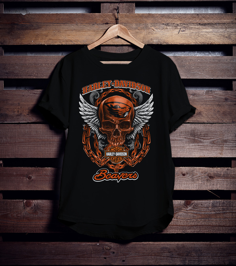 Harley Davidson Oregon State Beavers Skull And Chains T-Shirt