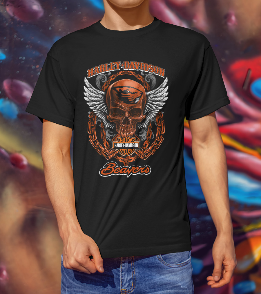 Harley Davidson Oregon State Beavers Skull And Chains T-Shirt
