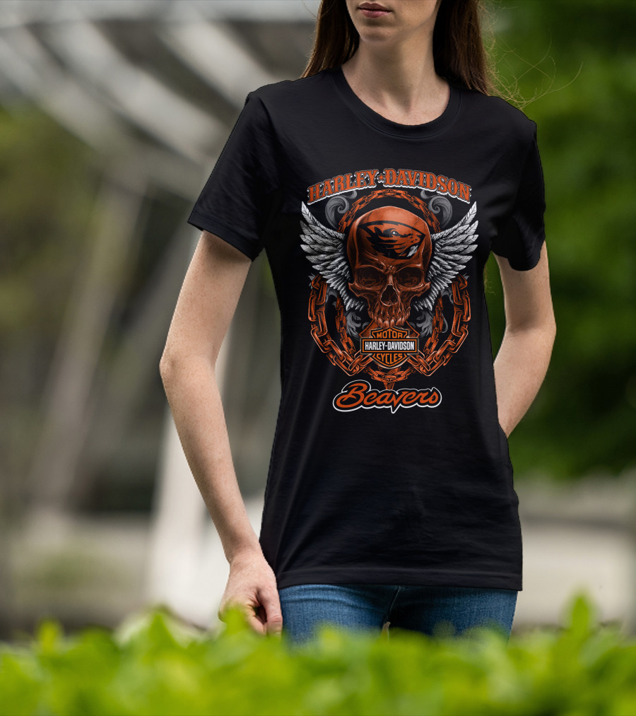 Harley Davidson Oregon State Beavers Skull And Chains T-Shirt