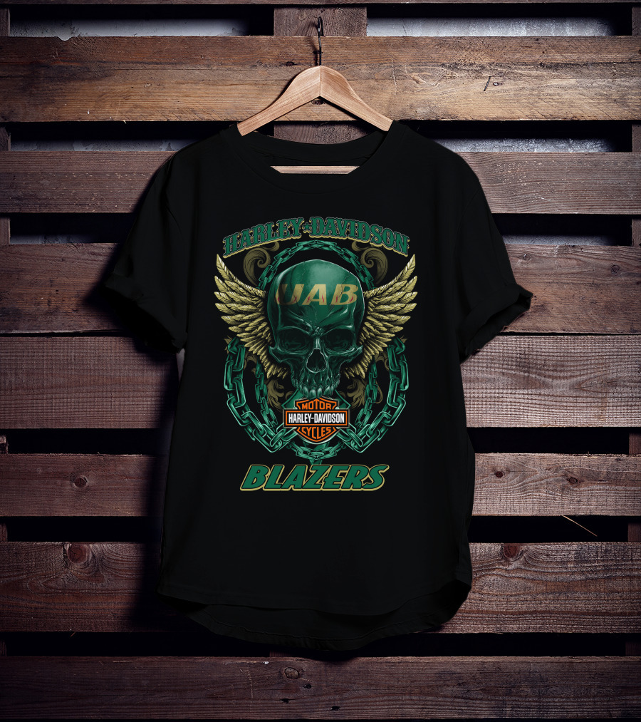 Harley Davidson Uab Blazers Skull And Wings T-Shirt