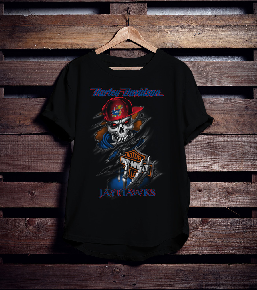 Harley Davidson Kansas Jayhawks Skeleton With Motor Harley Davidson Cycle T-Shirt