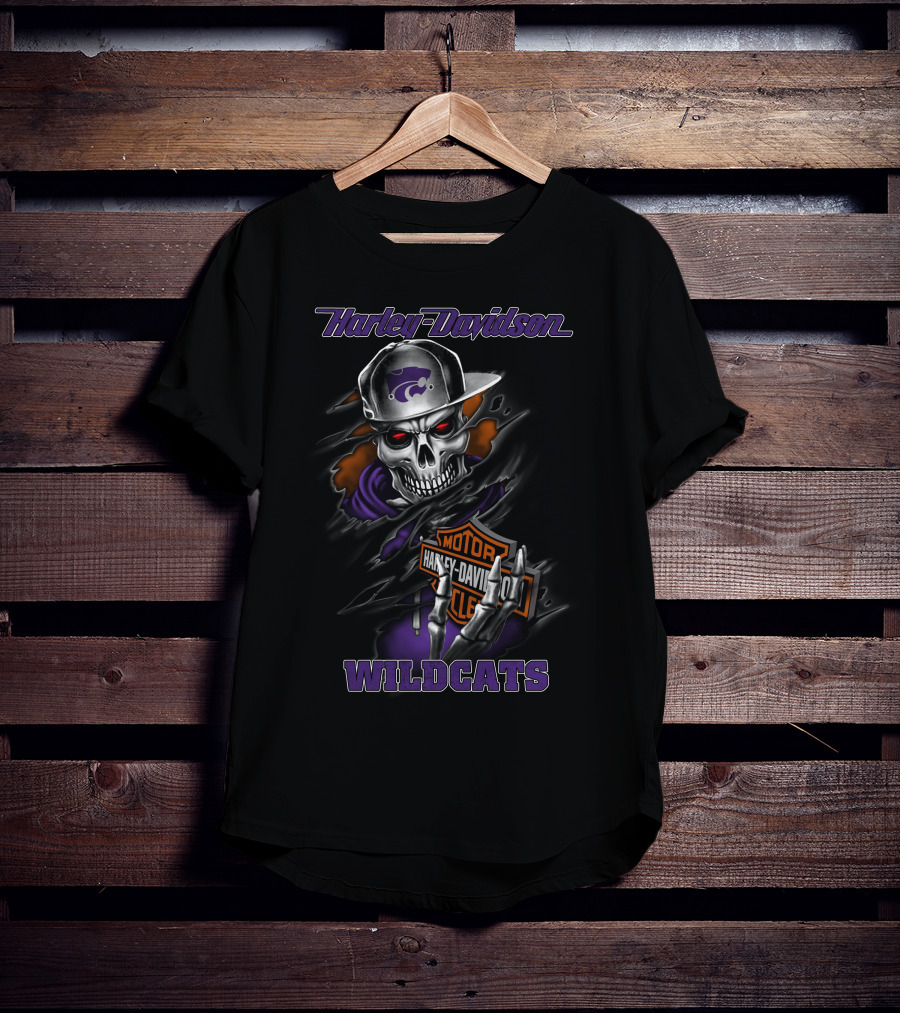 Harley Davidson Wildcats Kansas State Skull Theme T-Shirt