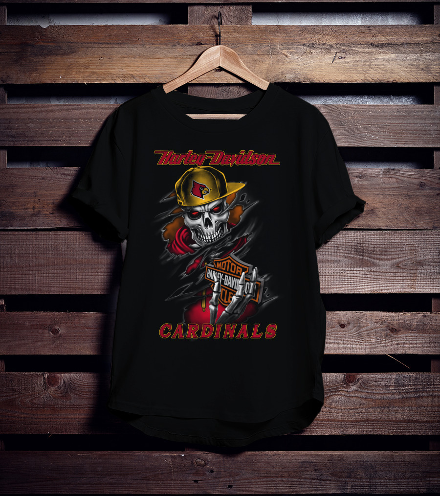 Harley Davidson Louisville Cardinals Skeleton In Cap T-Shirt