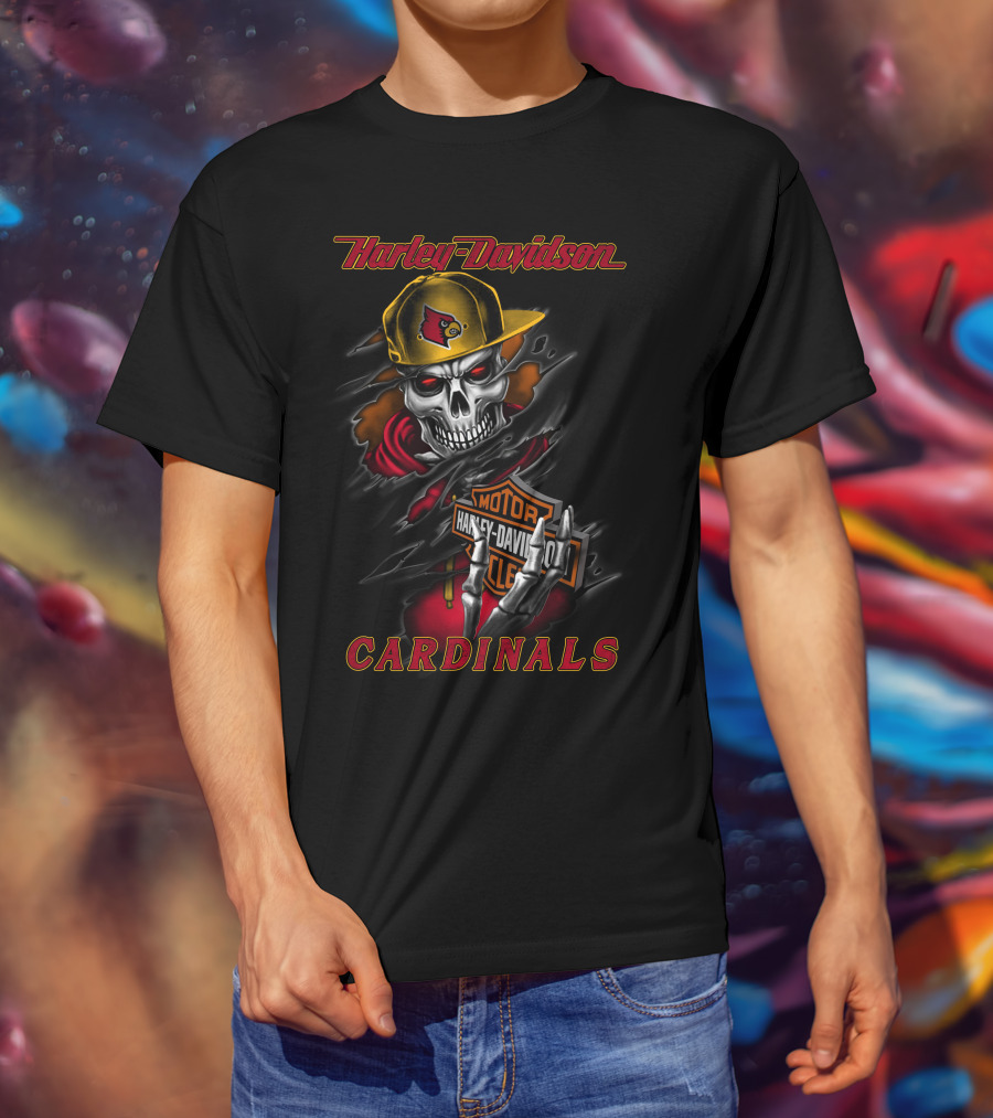 Harley Davidson Louisville Cardinals Skeleton In Cap T-Shirt