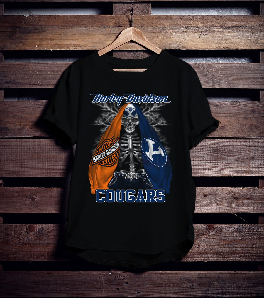 Harley Davidson Byu Cougars Skeleton Motorcycles T-Shirt