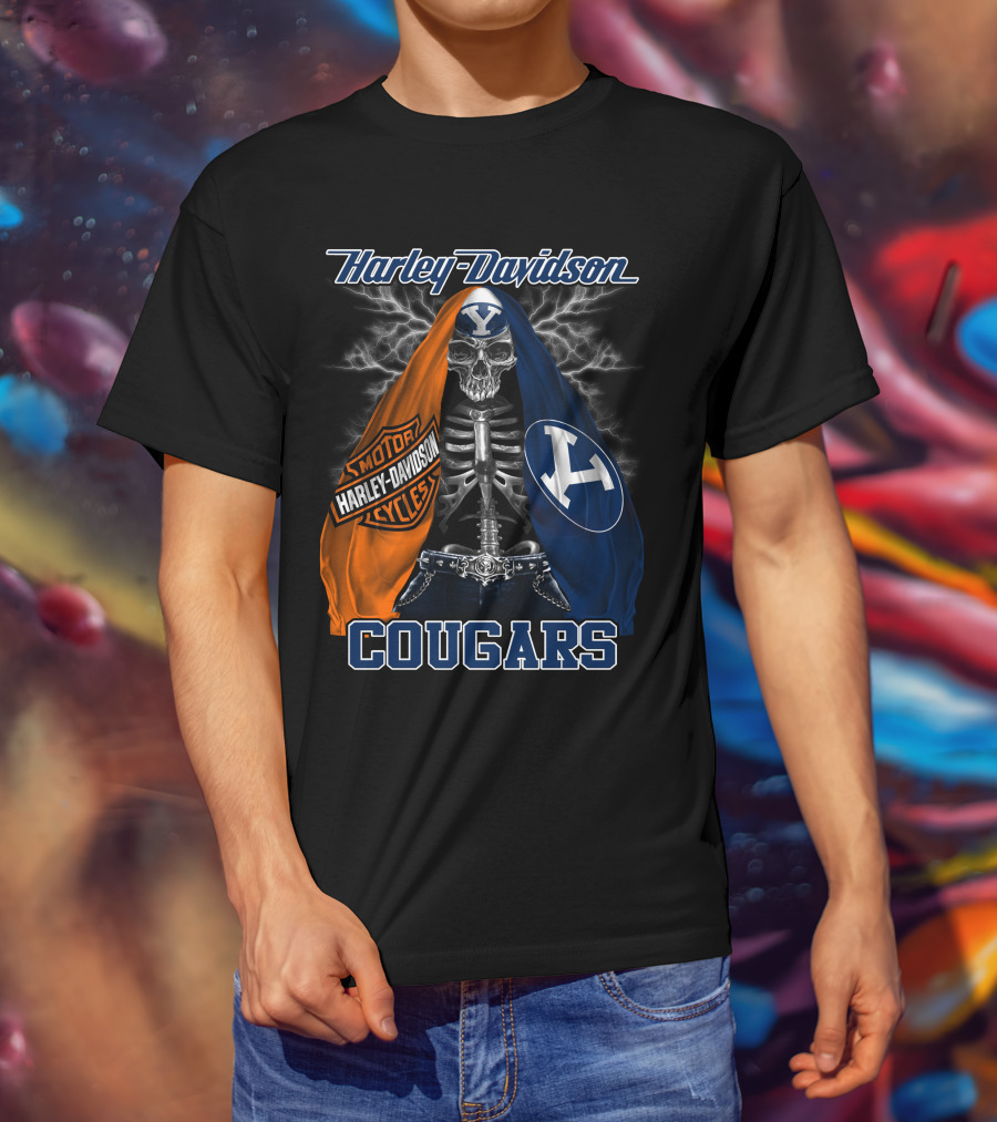 Harley Davidson Byu Cougars Skeleton Motorcycles T-Shirt