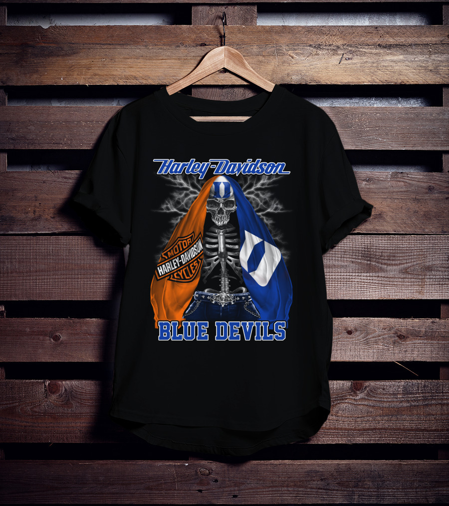Harley Davidson Blue Devils Skeleton With Motor Cycles And Iconic Scarf T-Shirt