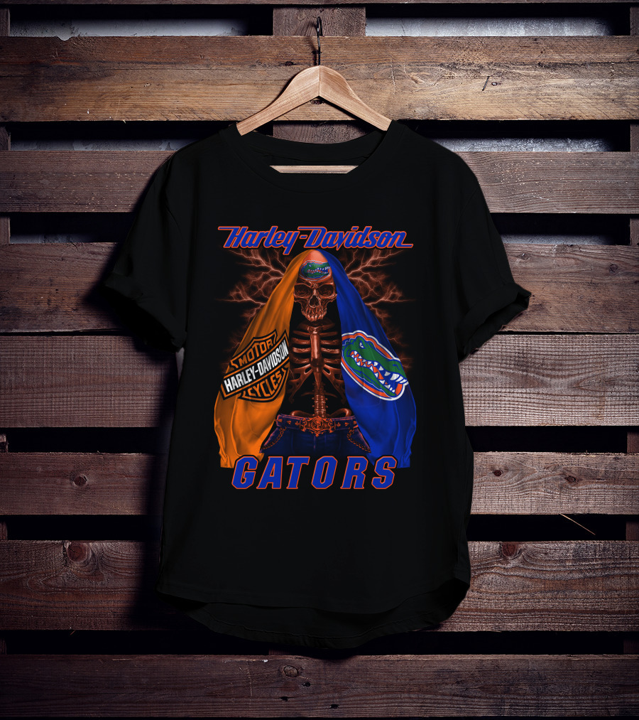 Harley Davidson Motorcycles Florida Gators Skull And Lightning T-Shirt