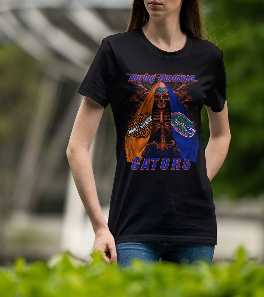 Harley Davidson Motorcycles Florida Gators Skull And Lightning T-Shirt