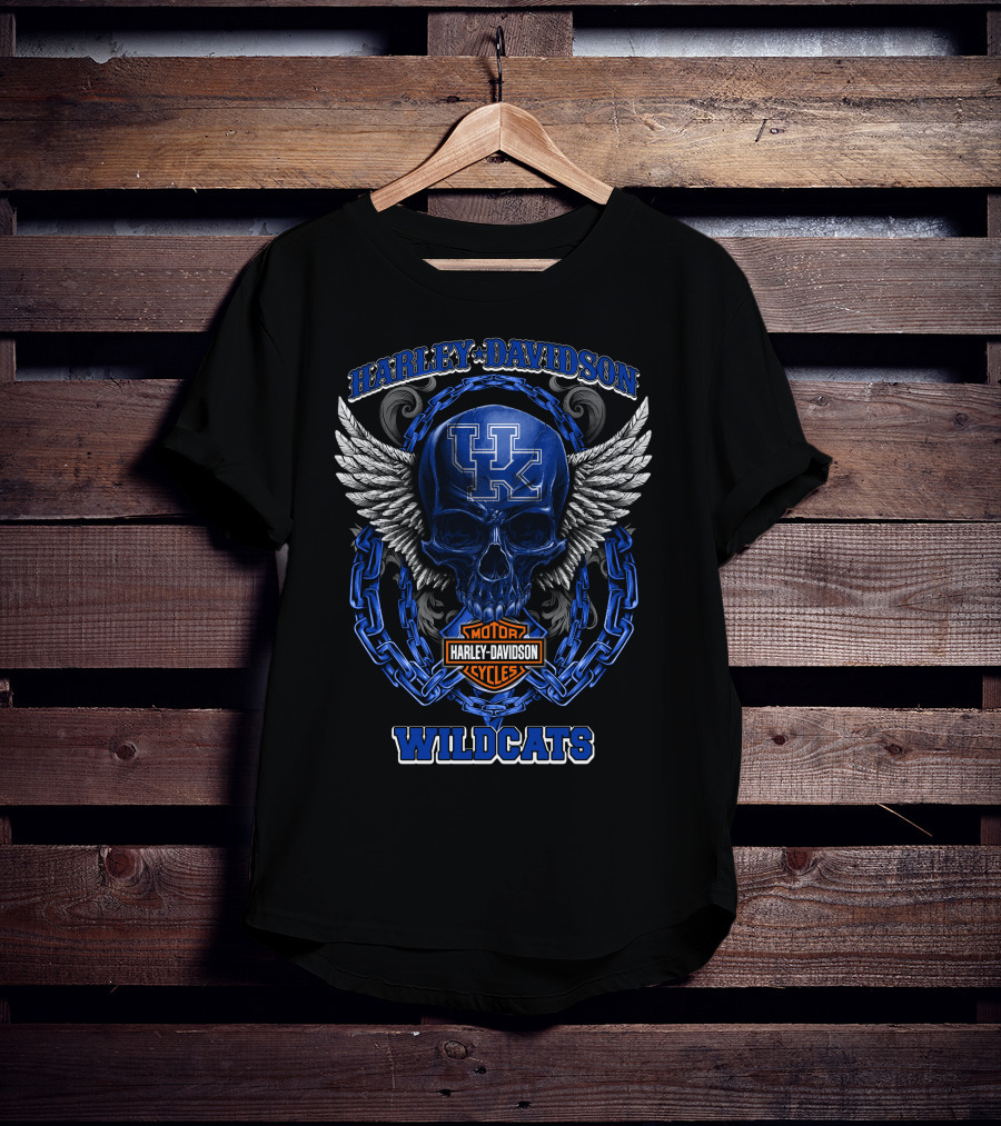 Harley Davidson Kentucky Wildcats Skull Winged Motor Cycles T-Shirt
