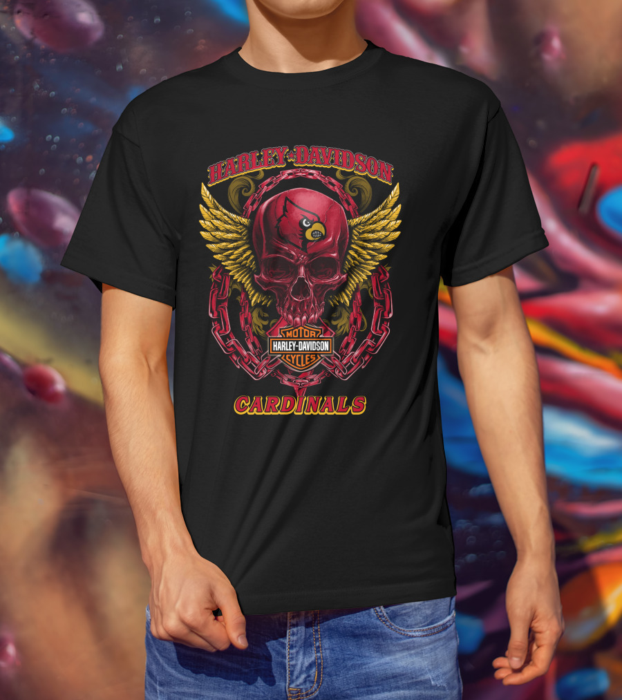 Harley Davidson Louisville Cardinals Skull Wings T-Shirt
