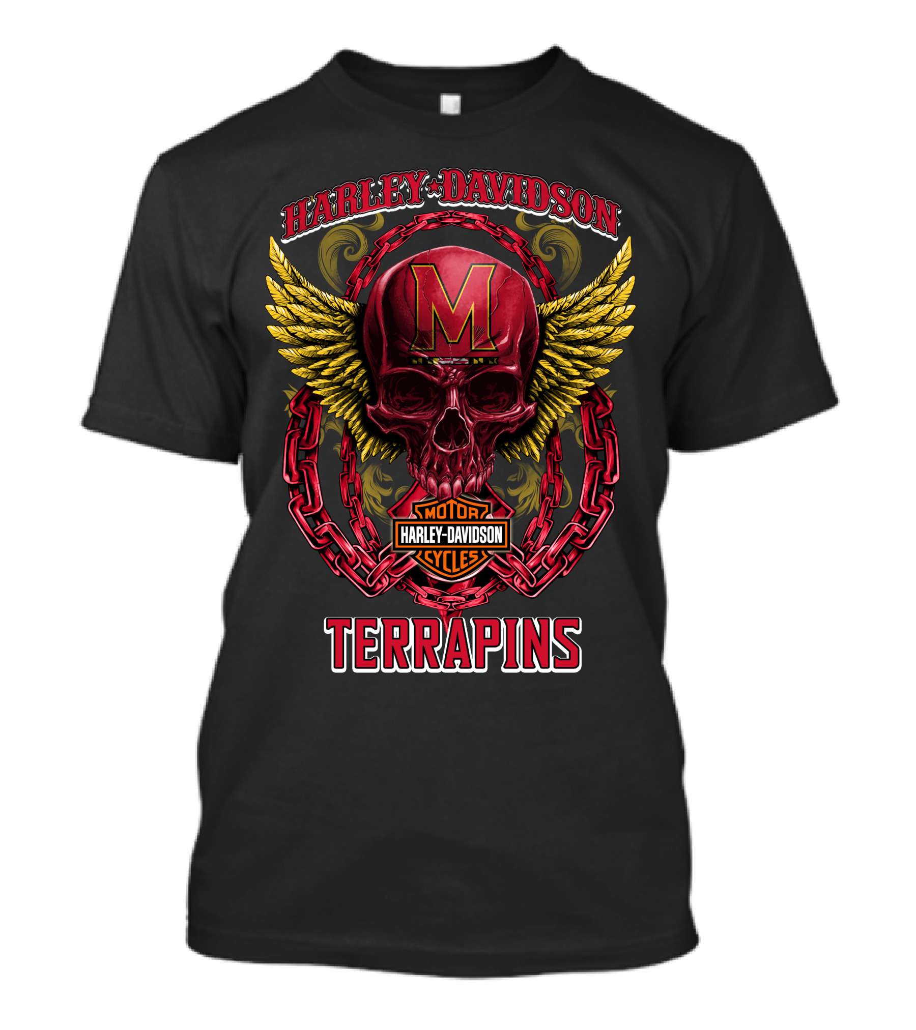 Harley Davidson Maryland Terrapins Skull Wings Chain T-Shirt