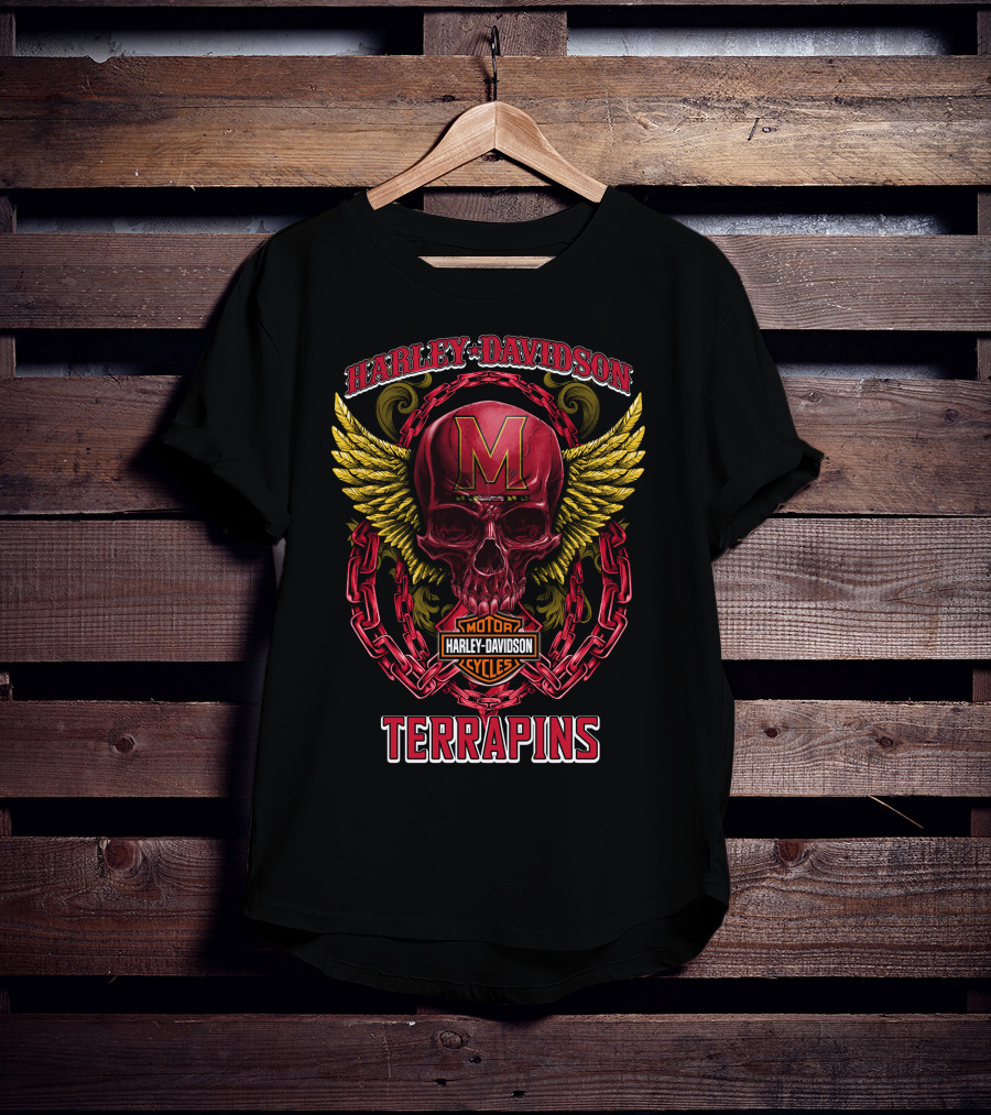 Harley Davidson Maryland Terrapins Skull Wings Chain T-Shirt