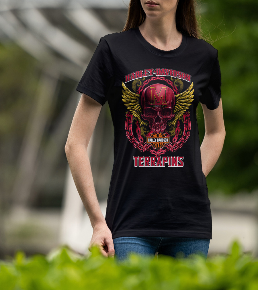Harley Davidson Maryland Terrapins Skull Wings Chain T-Shirt