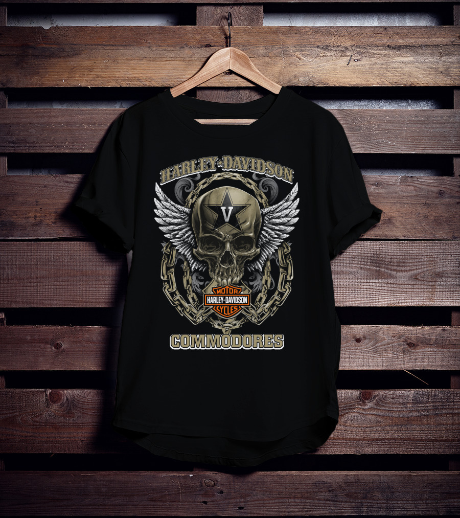 Harley Davidson Motorcycles Commodores Vanderbilt V Skull Wings Chains T-Shirt