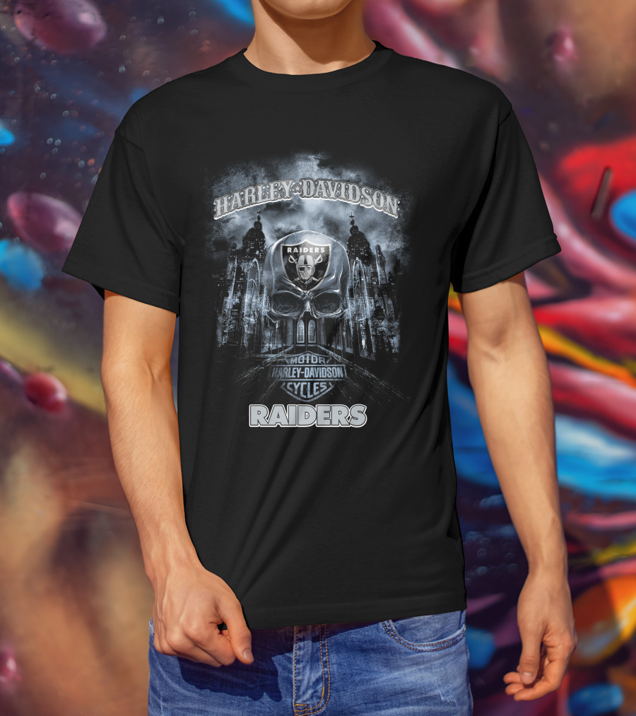 Harley Davidson Las Vegas Raiders Motorcycles Skull T-Shirt