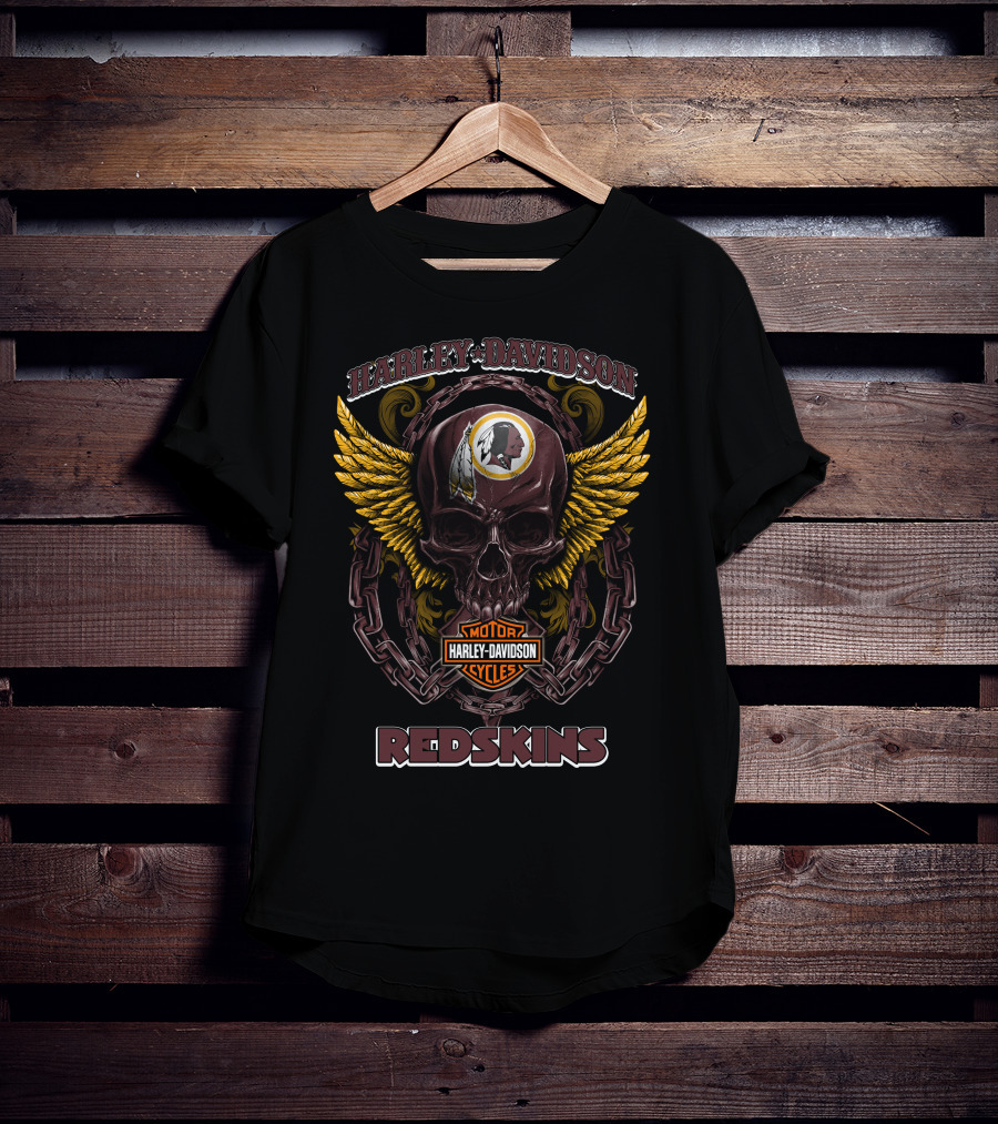 Harley Davidson Motor Cycles Redskins Skull T-Shirt