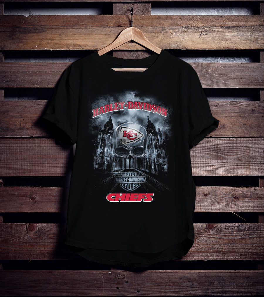 Harley Davidson Motor Cycles Kansas City Chiefs Skull T-Shirt