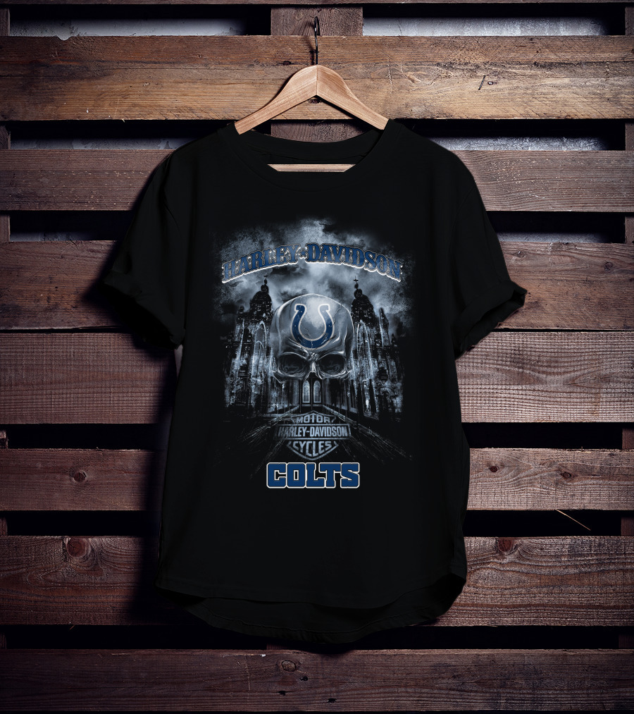 Harley Davidson Motor Cycles Indianapolis Colts Skull T-Shirt