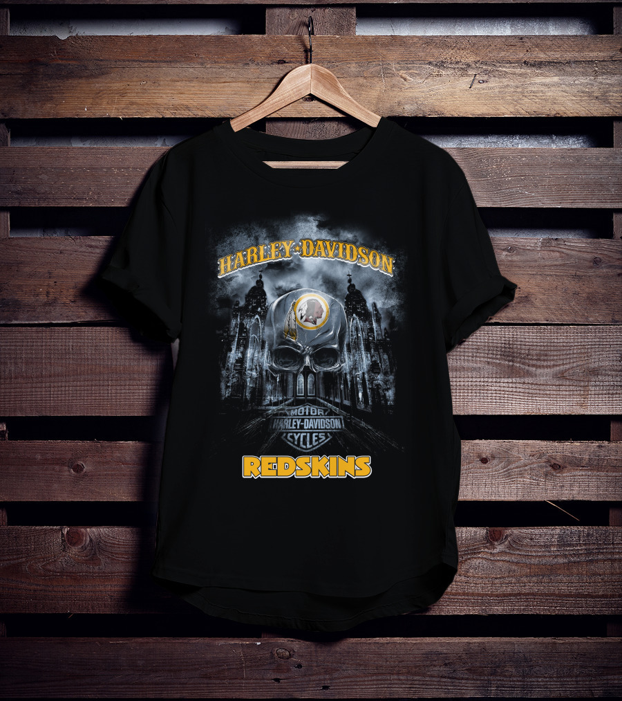 Harley Davidson Motor Cycles Redskins Skull Nfl Washington T-Shirt