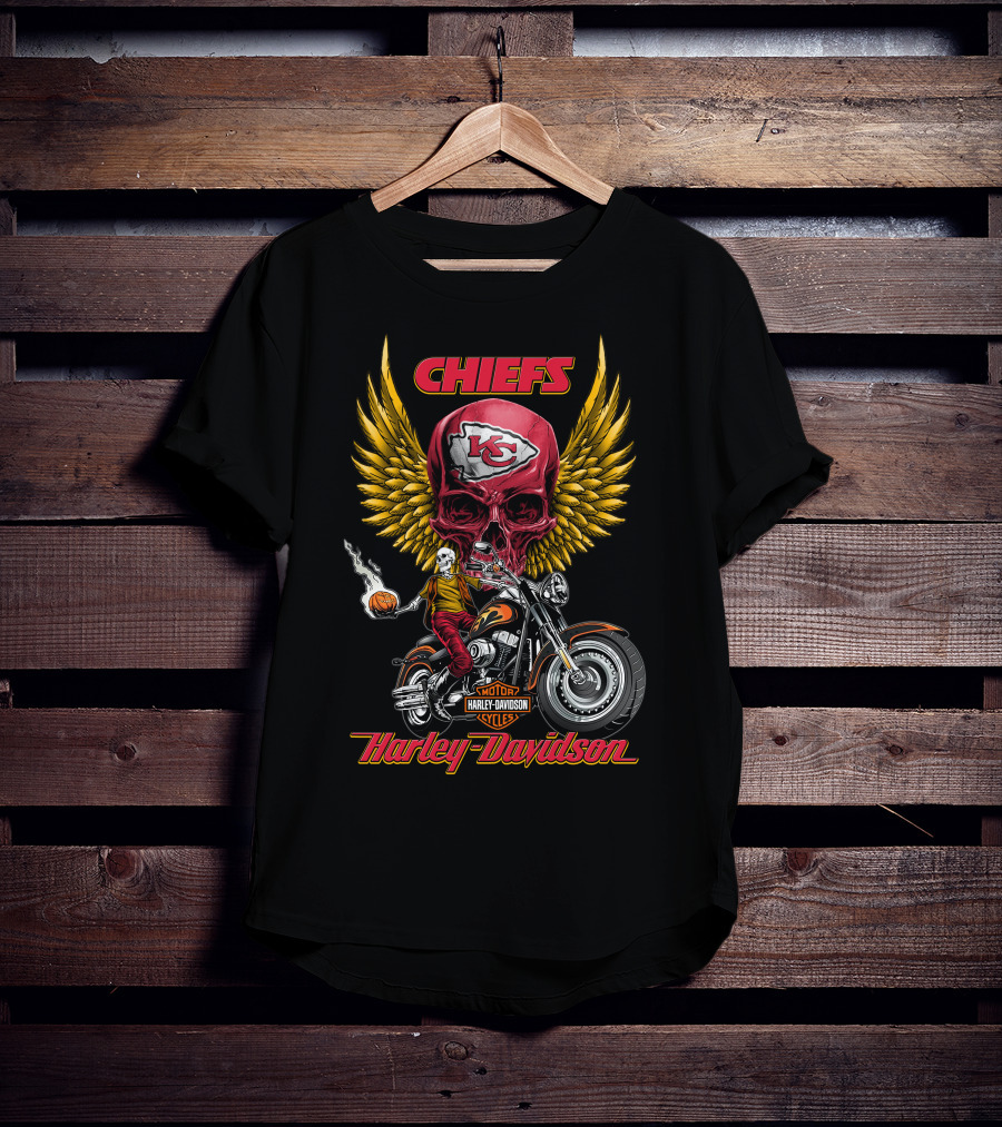 Chiefs Kansas City Harley Davidson Motorcycles Nfl Skulls Wings Rider T-Shirt