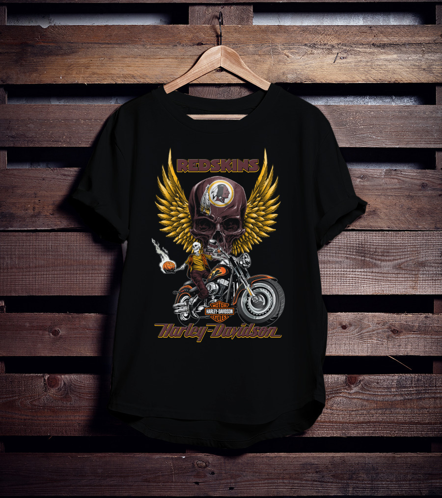 Redskins Harley Davidson Motorcycles Skulls And Wings T-Shirt