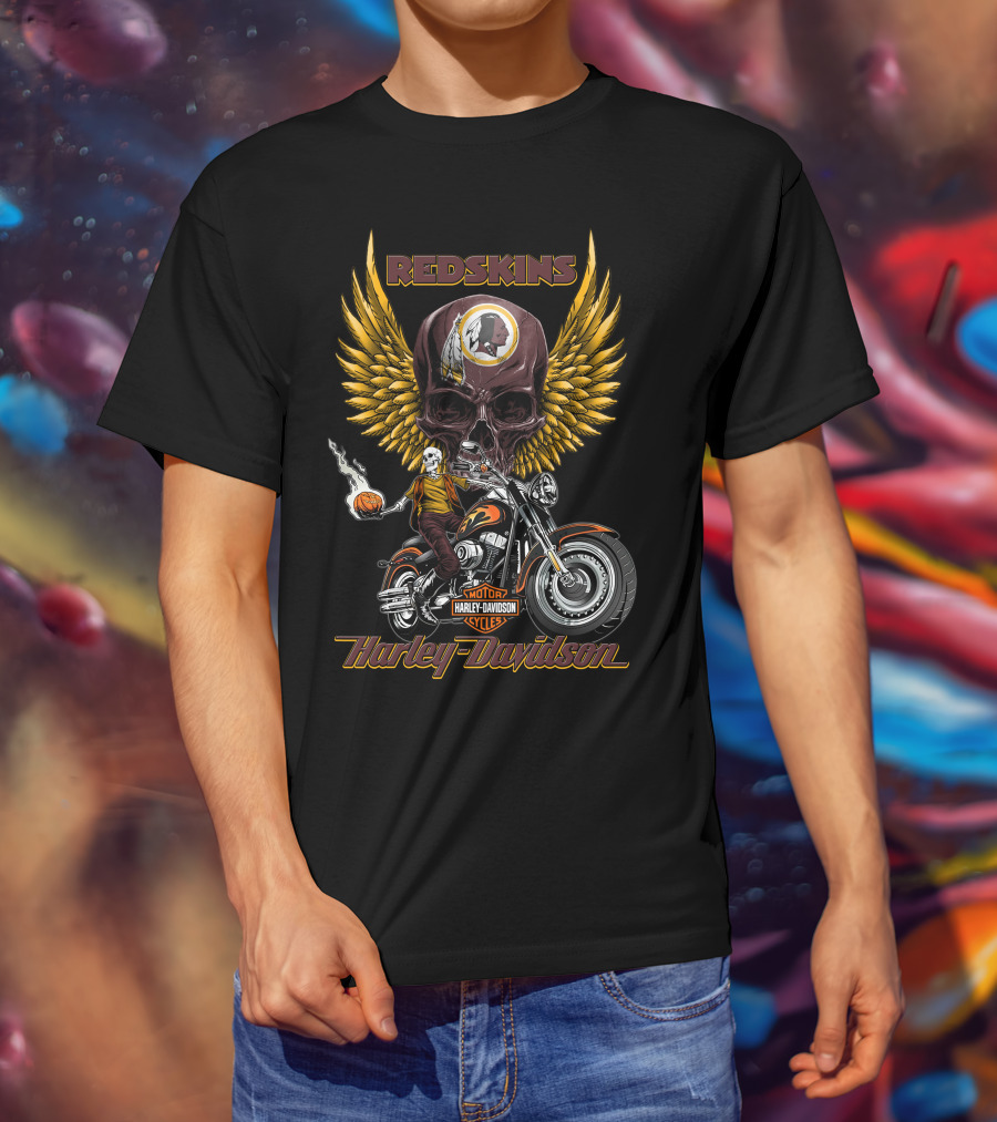 Redskins Harley Davidson Motorcycles Skulls And Wings T-Shirt