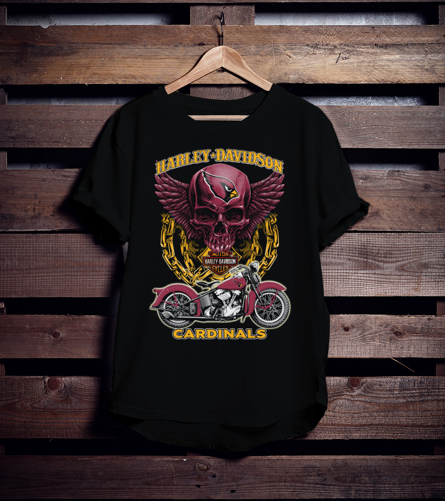 Harley Davidson Cardinals Arizona Nfl Motorcycle Skull T-Shirt