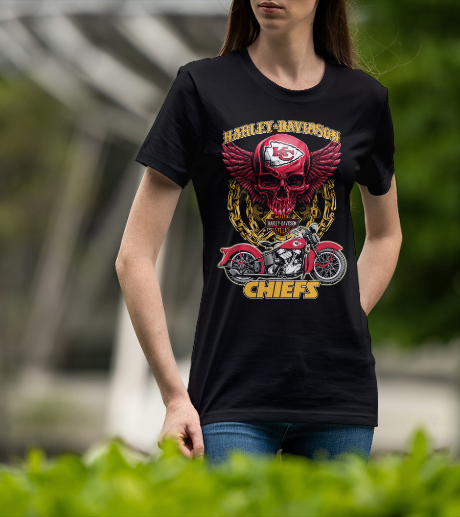 Harley Davidson Kansas City Chiefs Nfl Motorcycle Skull Chiefs T-Shirt
