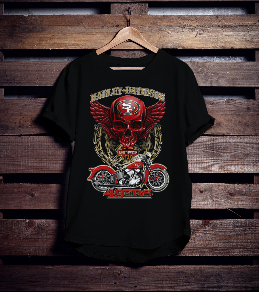 San Francisco 49ers Harley Davidson Motorcycle Skull Design Nfl 49ers T-Shirt