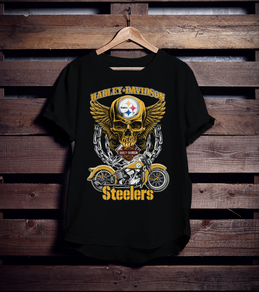 Pittsburgh Steelers Harley Davidson Winged Skull Motorcycle Nfl Hd18 T-Shirt