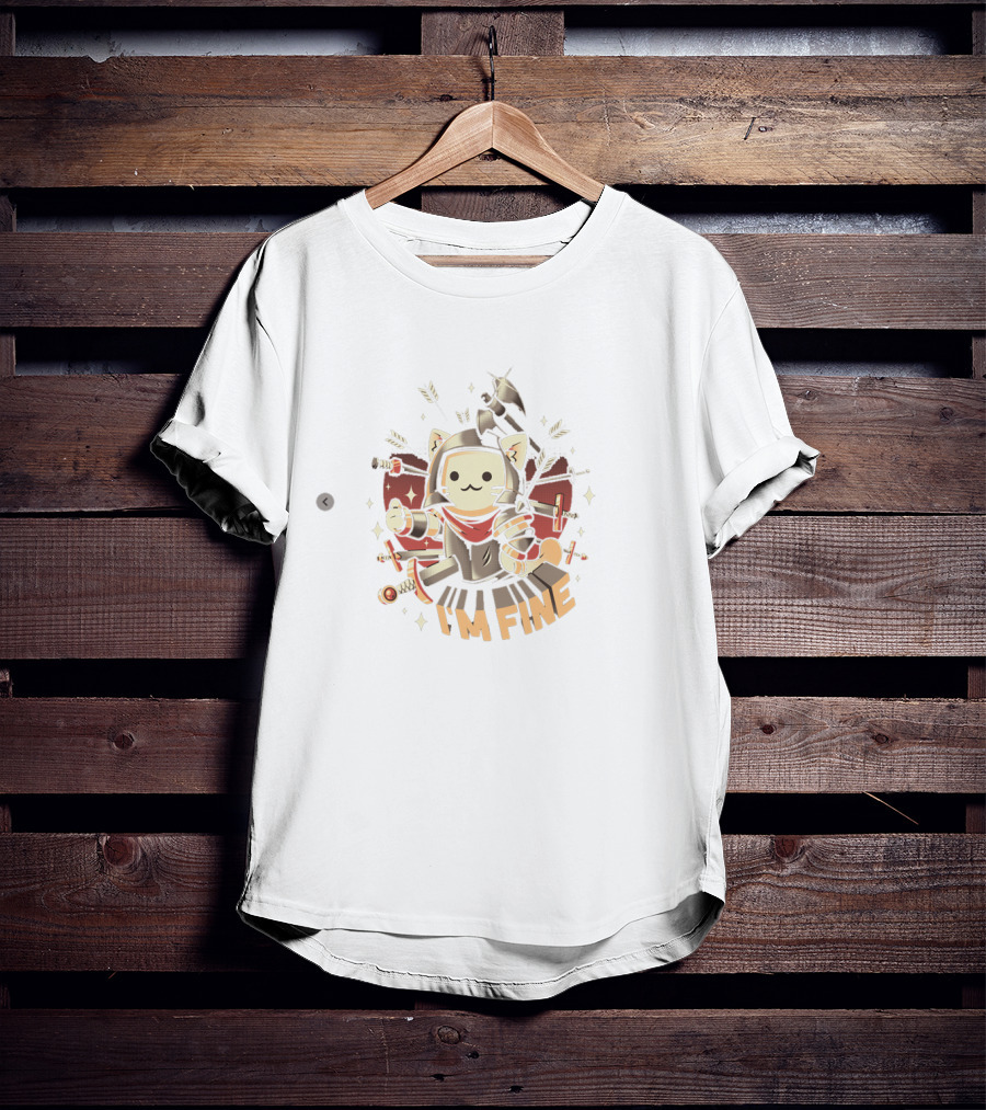 I'm Fine Cat Armored Warrior Surrounded By Weapons T-Shirt