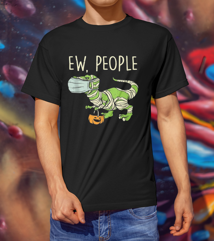 Ew People Halloween Dinosaur Mummy With Pumpkin T-Shirt