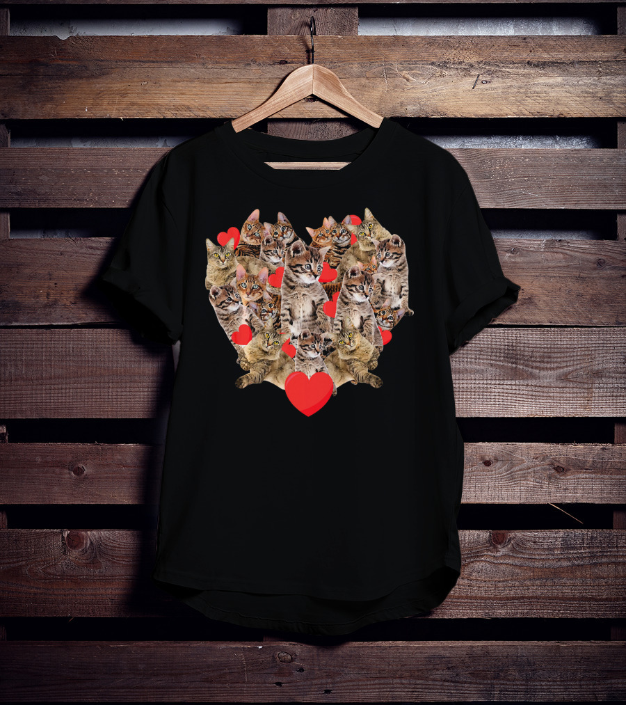 Cats Heart Collage With Red Hearts T-Shirt
